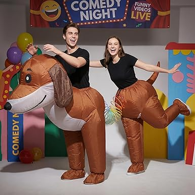 Couple Inflatable Dachshund Costume comedy night scene