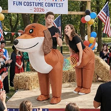 Couple Inflatable Dachshund Costume contest scene